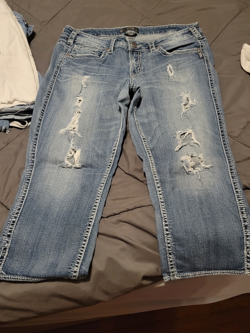 Silver Jeans Light Blue Distressed Capris